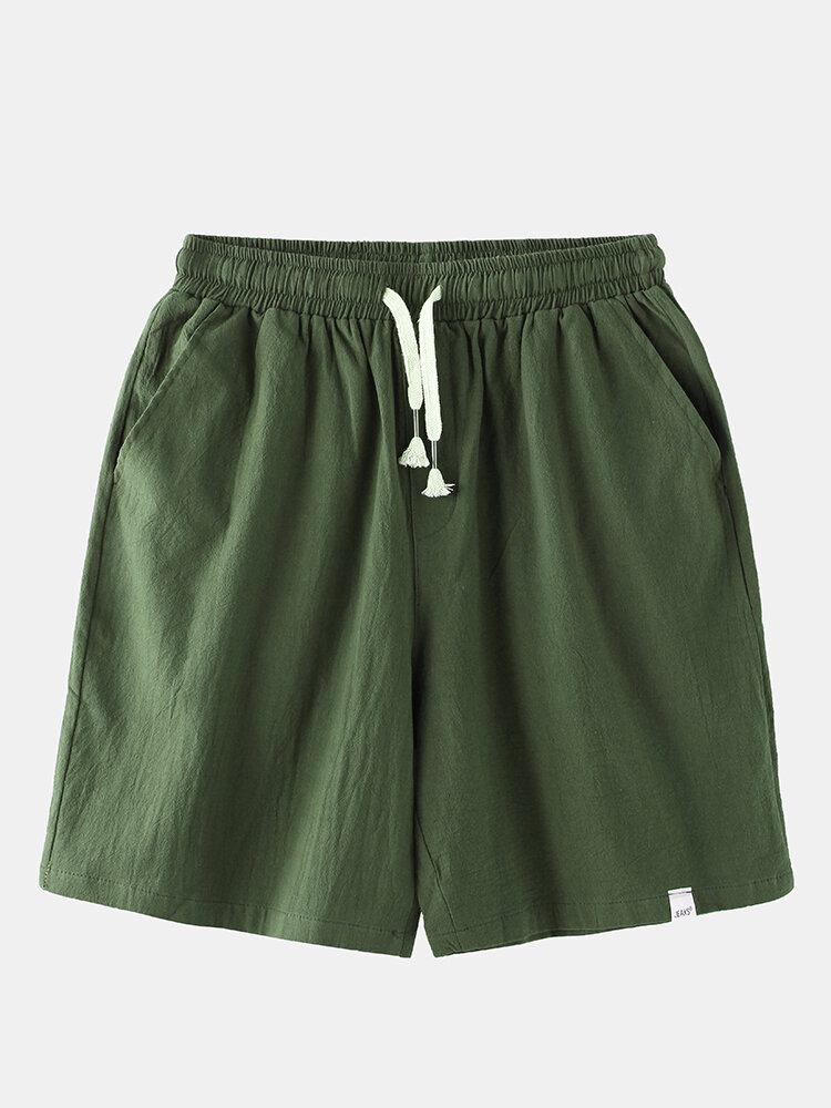 Mænds Casual Flax Åndbar Snøre Shorts I Ensfarvede Farver