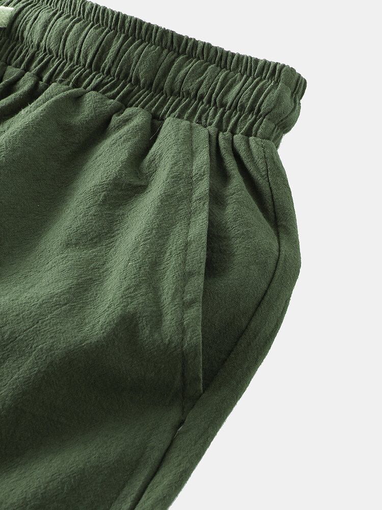 Mænds Casual Flax Åndbar Snøre Shorts I Ensfarvede Farver