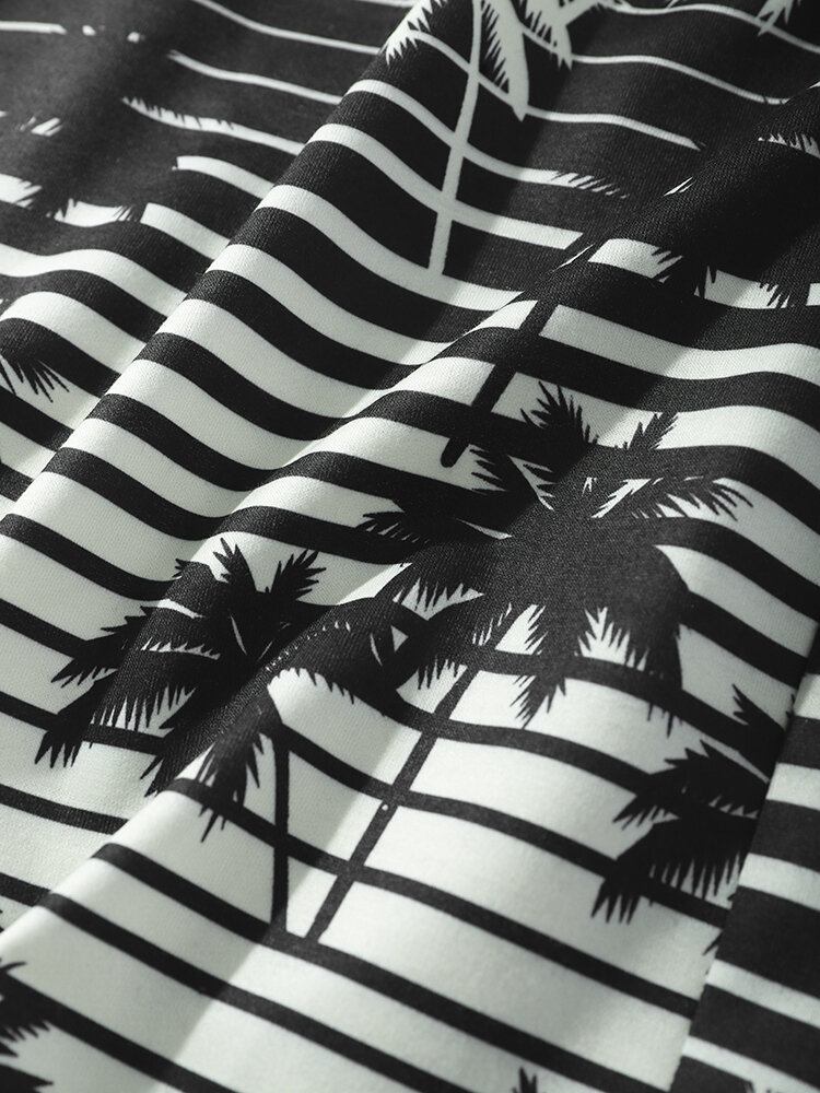 Mænds Coconut Tree Striped Print Holiday Løs Shorts Med Snoretræk