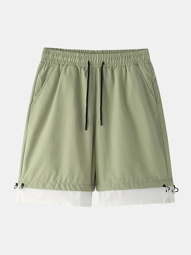 Mænds Ensfarvede Bomuldssnore Løs Fit Casual Shorts