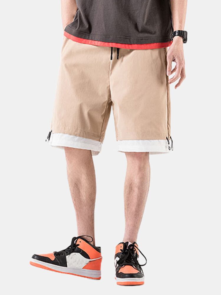 Mænds Ensfarvede Bomuldssnore Løs Fit Casual Shorts