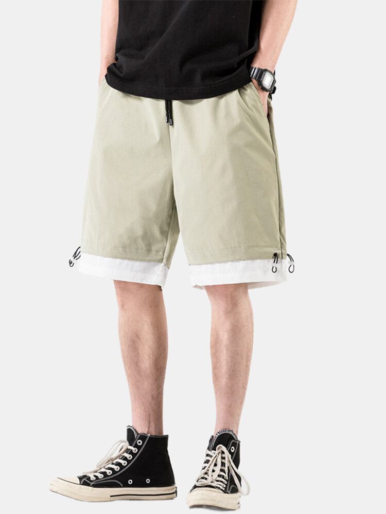 Mænds Ensfarvede Bomuldssnore Løs Fit Casual Shorts