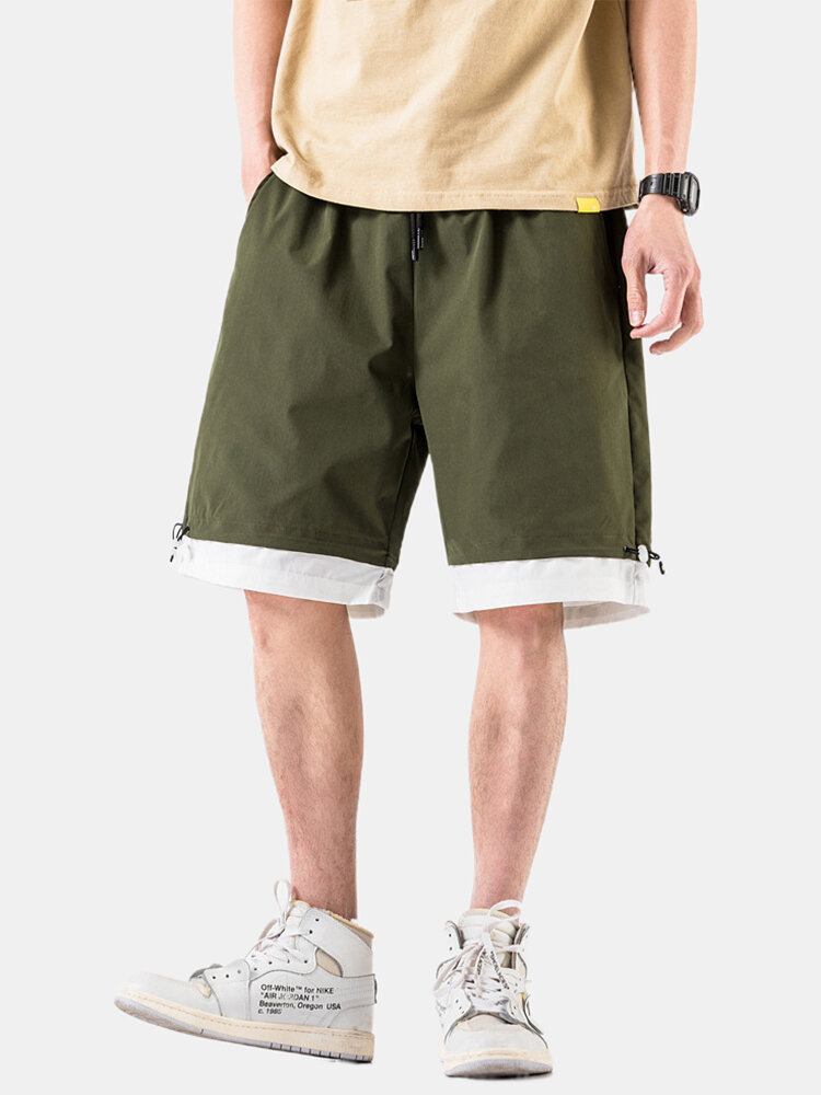 Mænds Ensfarvede Bomuldssnore Løs Fit Casual Shorts