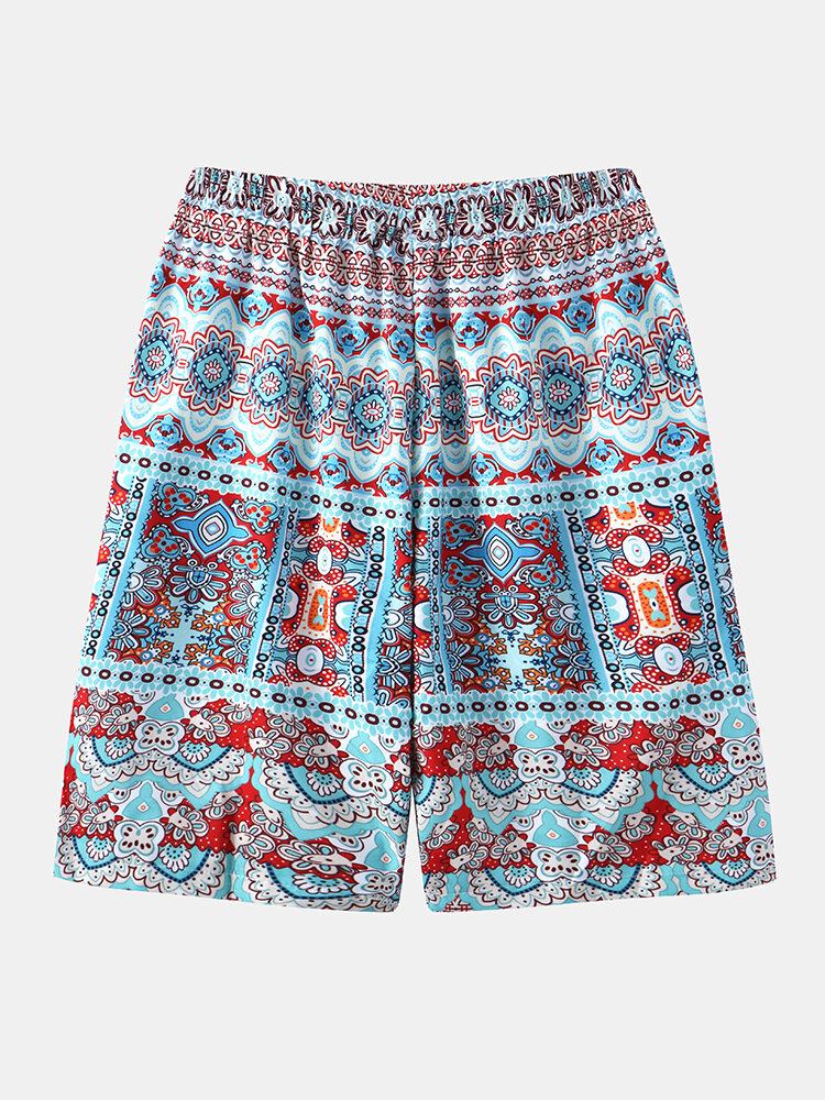 Mænds Etnisk Stil Print Med Snoretræk Holiday Casual Shorts Med Lomme