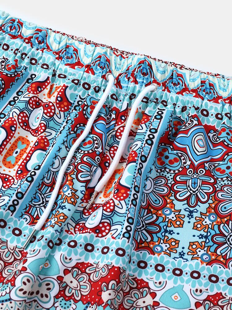 Mænds Etnisk Stil Print Med Snoretræk Holiday Casual Shorts Med Lomme