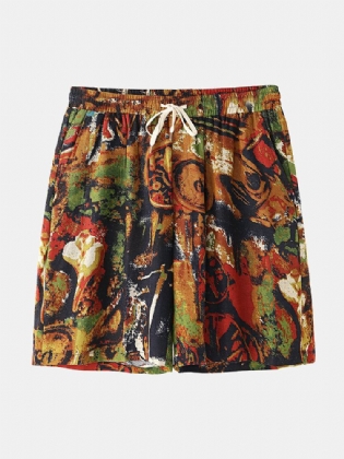 Mænds Flerfarvet Print Vintage Stil Afslappede Shorts Med Lomme