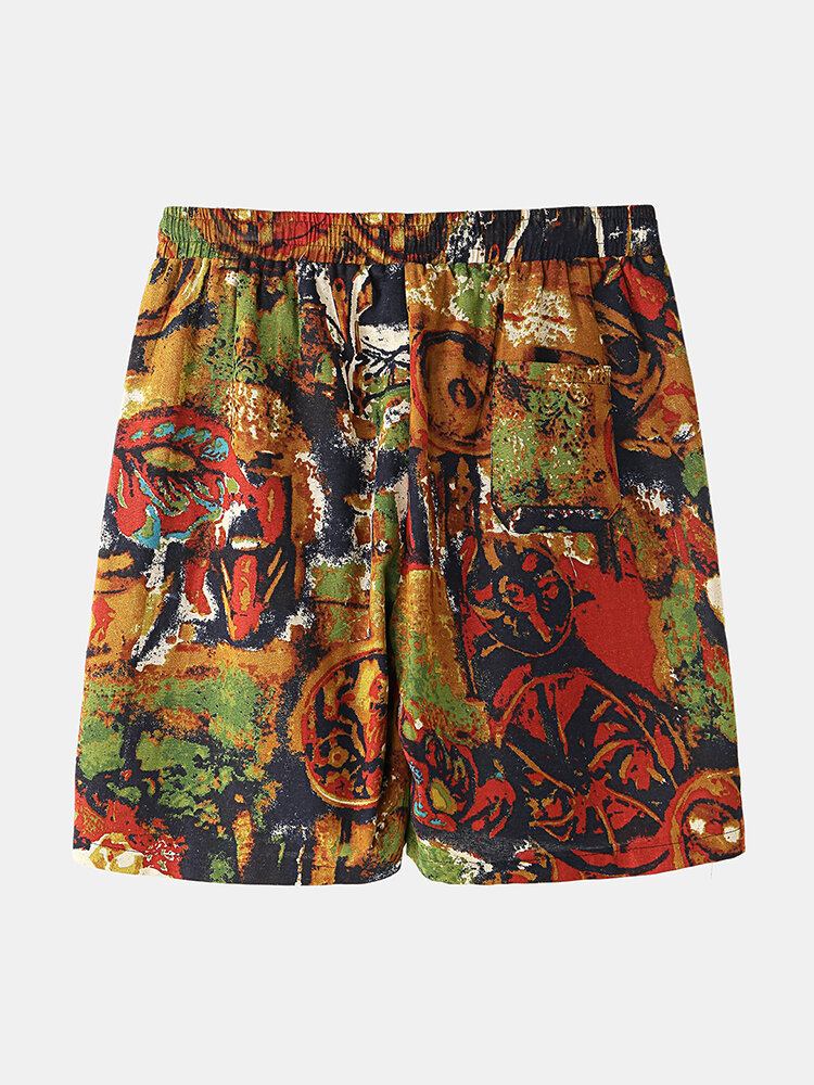 Mænds Flerfarvet Print Vintage Stil Afslappede Shorts Med Lomme