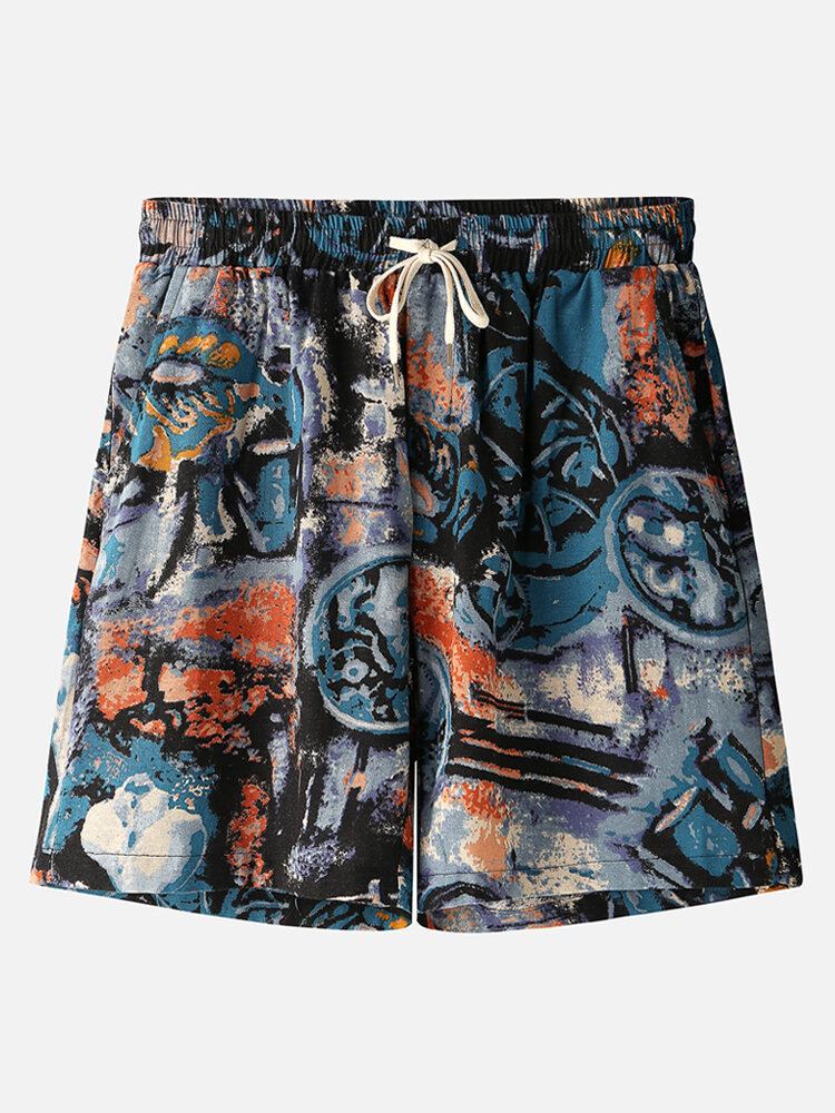 Mænds Flerfarvet Print Vintage Stil Afslappede Shorts Med Lomme