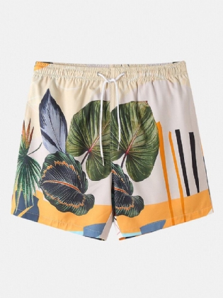 Mænds Fritidsplanter Leave Print Tropiske Shorts Med Snoretræk