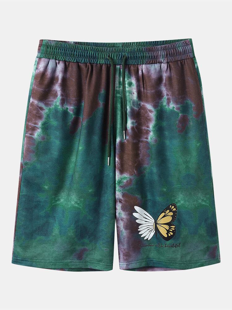 Mænds Tie Dye Butterfly Print Elastiske Talje Shorts