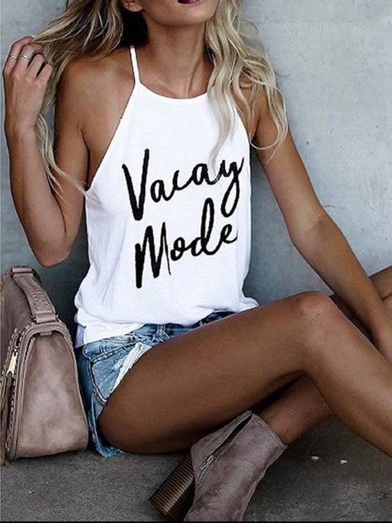 Brevtryk Halter Løse Casual Tank Tops