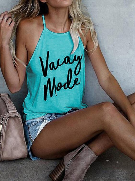 Brevtryk Halter Løse Casual Tank Tops