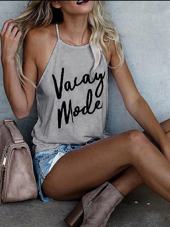 Brevtryk Halter Løse Casual Tank Tops