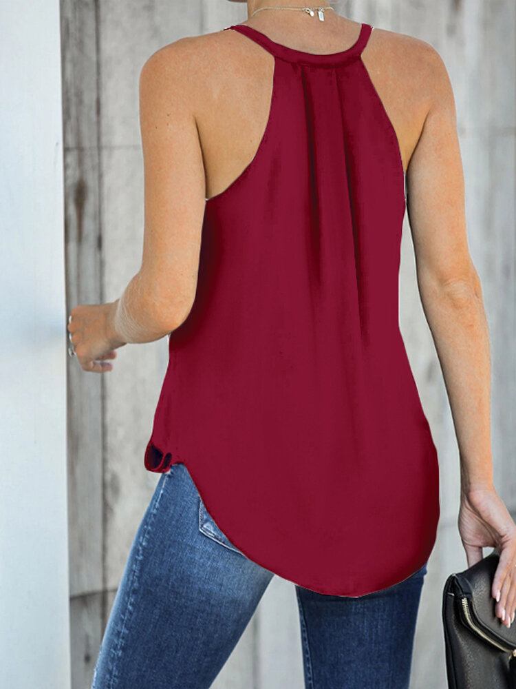 Casual Burgundy Halter V-hals Ærmeløs Front Cross Elegant Tank Top