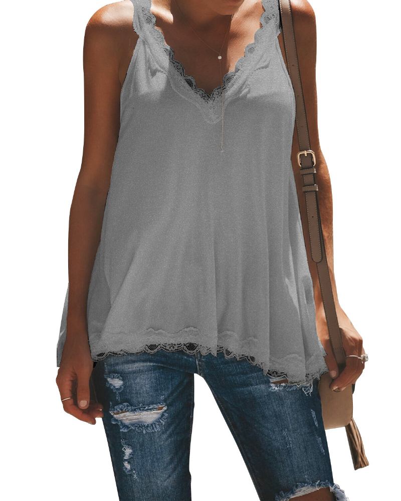 Casual Sommer V-hals Blonde Patchwork Ærmeløs Tanktop