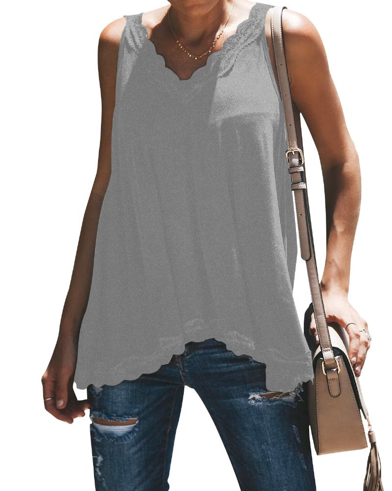 Casual Sommer V-hals Blonde Patchwork Ærmeløs Tanktop