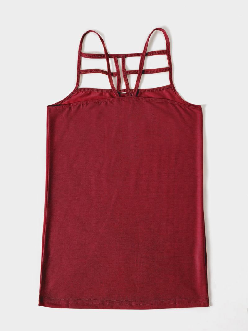 Ensfarve Udskåret Krydset Front Casual Cami