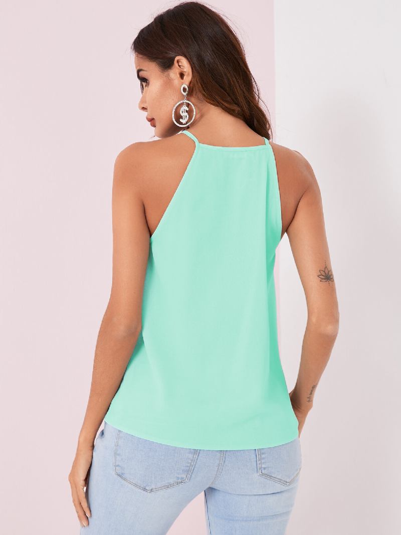 Ensfarvet Halter Design Plisserede Ærmeløse Chiffon Tanktops