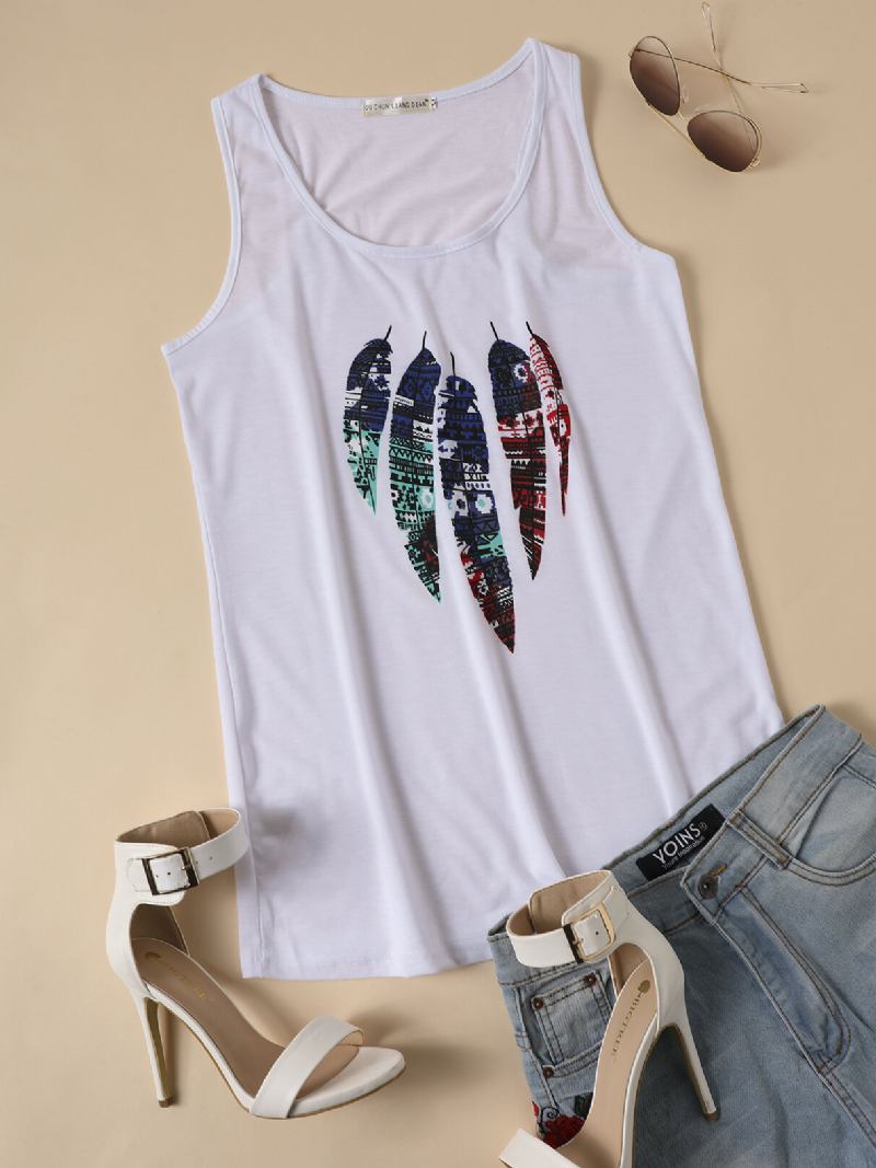 Feather Animal Print Rundhalsede Ærmeløse Tanktops