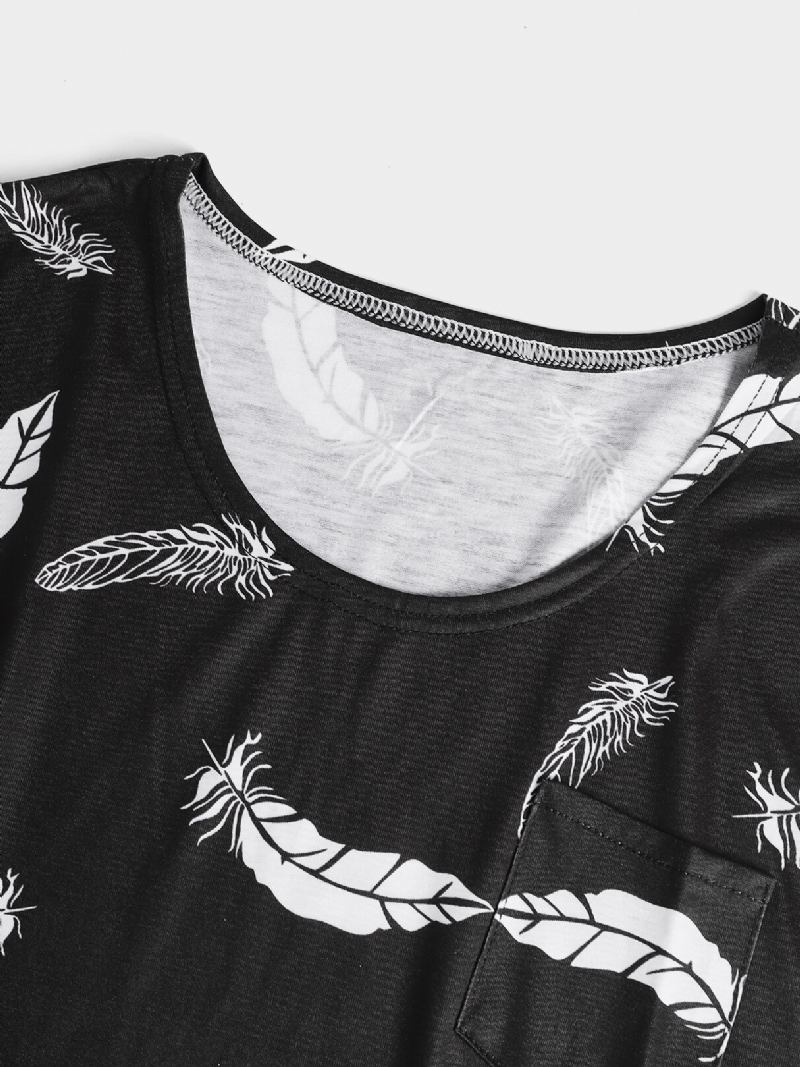 Feather Print Rund Hals Ærmeløs Løs Kvinder Casual Tank Top