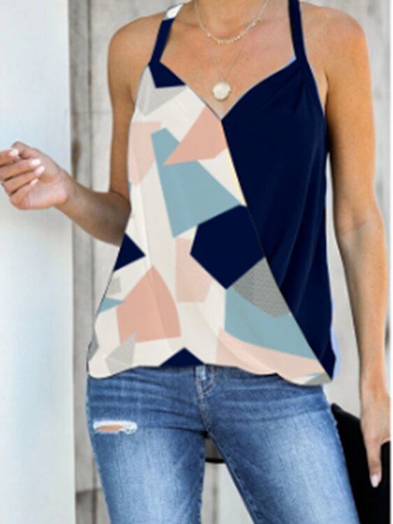 Geometrisk Print Halter V-hals Ærmeløs Casual Cami