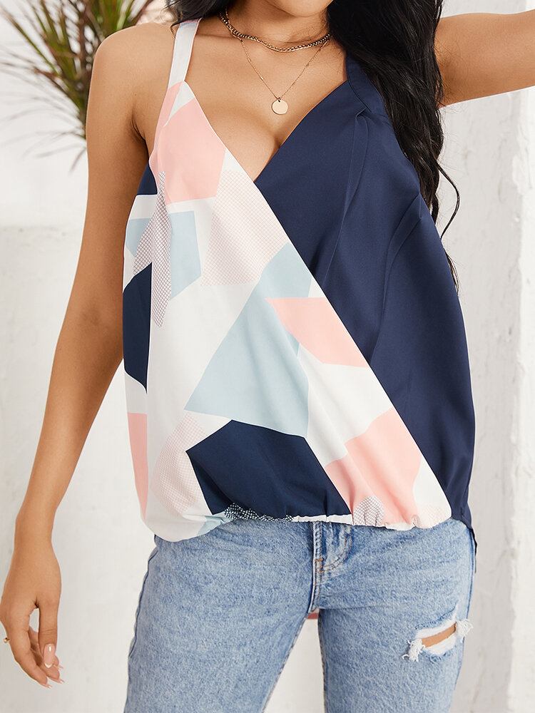 Geometrisk Print Halter V-hals Ærmeløs Casual Cami