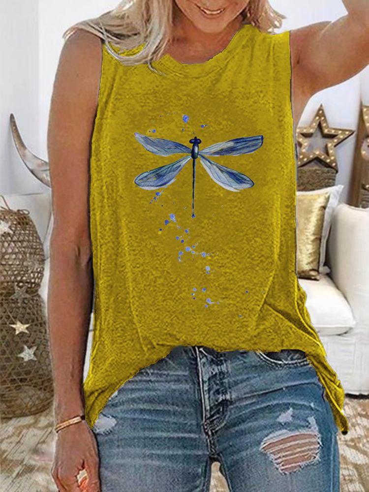 Kvinder Dragonfly Print Ærmeløse Casual Tank Tops