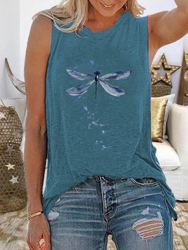 Kvinder Dragonfly Print Ærmeløse Casual Tank Tops