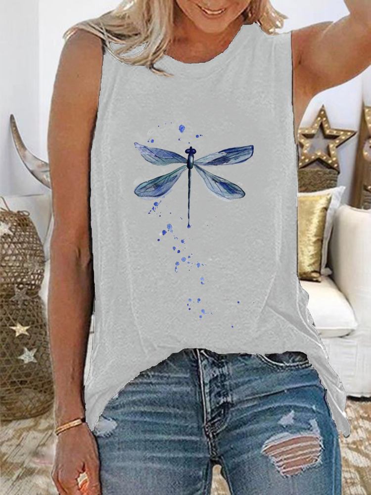 Kvinder Dragonfly Print Ærmeløse Casual Tank Tops