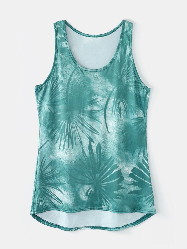 Kvinder Plant Print Ærmeløs Rundhals Holiday Casual Tank Top