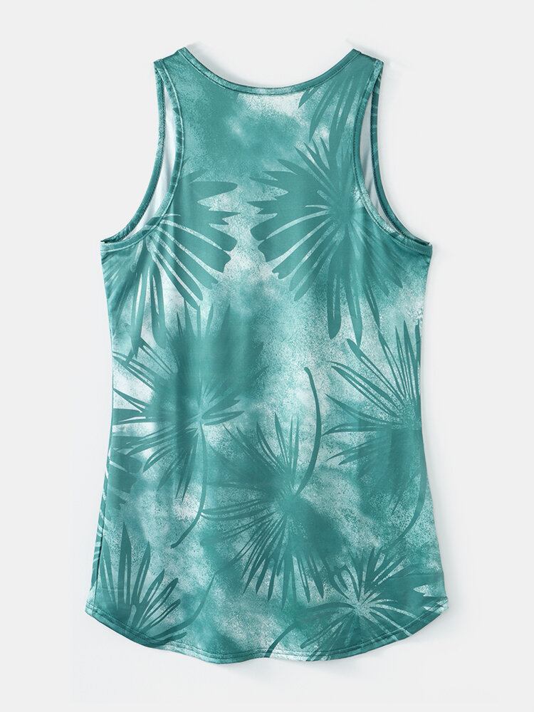 Kvinder Plant Print Ærmeløs Rundhals Holiday Casual Tank Top