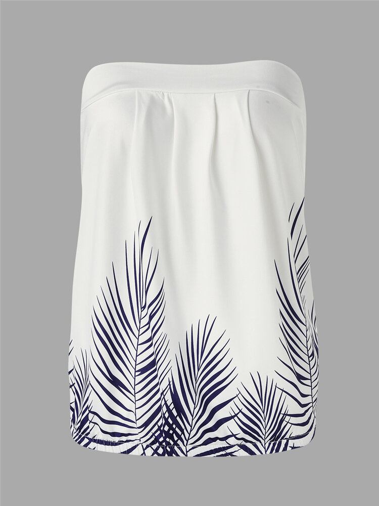 Kvinder Summer Leaf Print Stropløs Ærmeløs Tube Tank Top