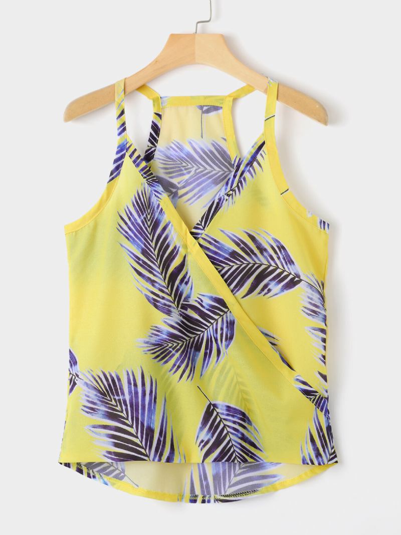 Tropical Plant Print V-hals Ærmeløse Summer Hawaii Tank Tops