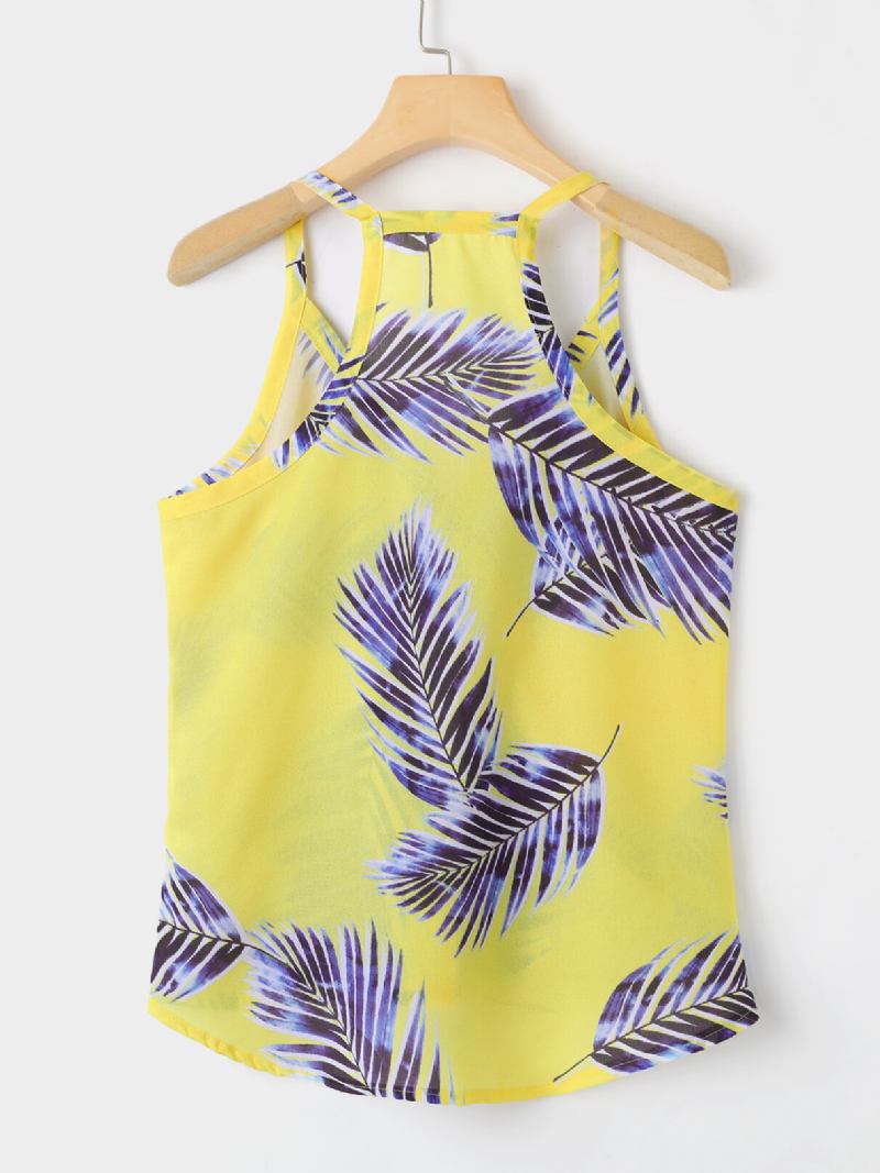 Tropical Plant Print V-hals Ærmeløse Summer Hawaii Tank Tops