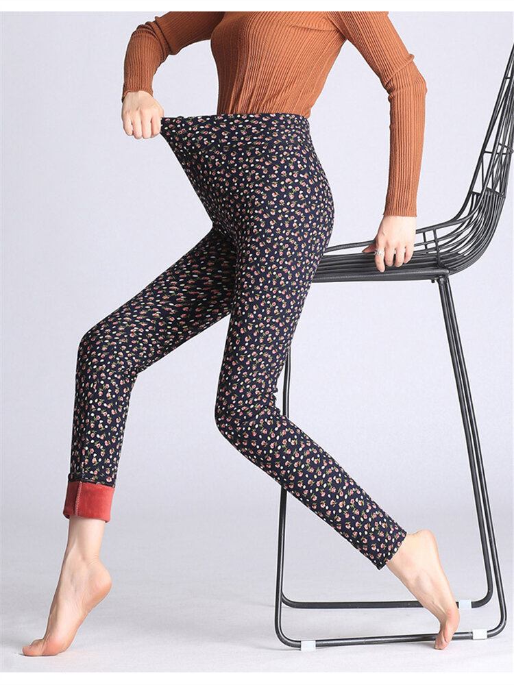 Blomsterprintede Slim Stretch Thicken Leggings