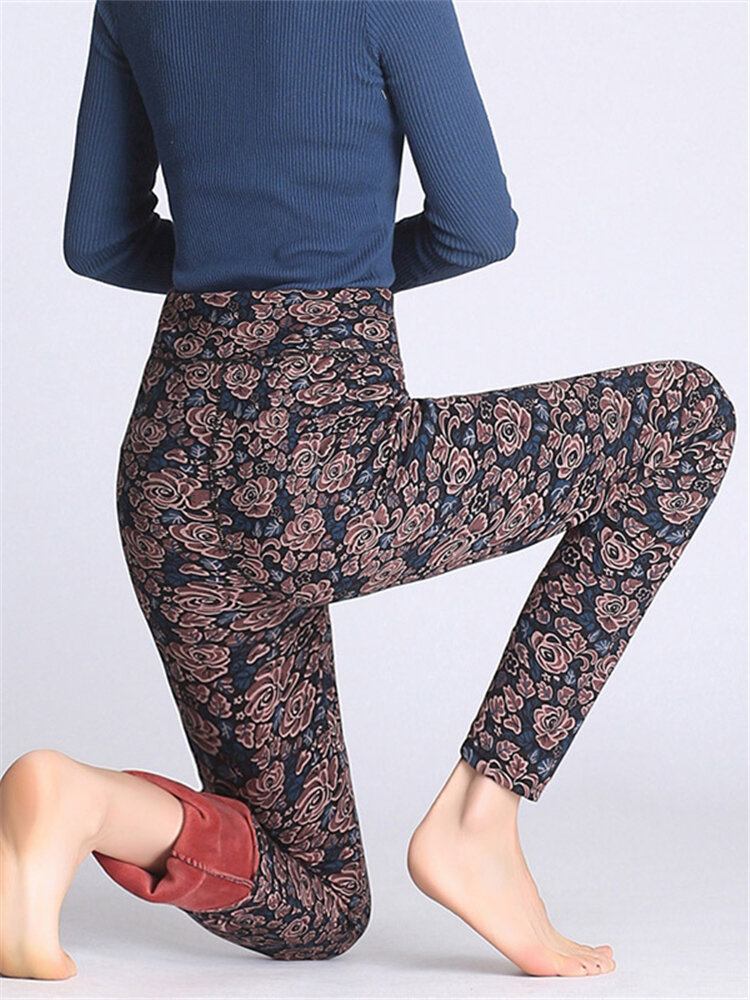 Blomsterprintede Slim Stretch Thicken Leggings