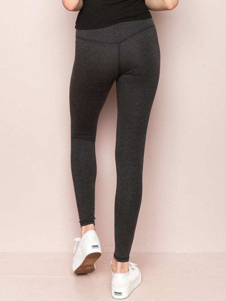 Casual Solid Elastisk Højtalje Leggings Strikbukser