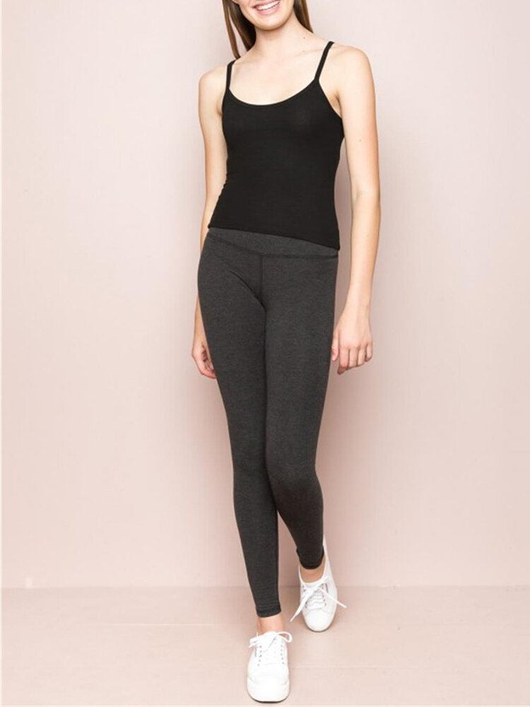 Casual Solid Elastisk Højtalje Leggings Strikbukser