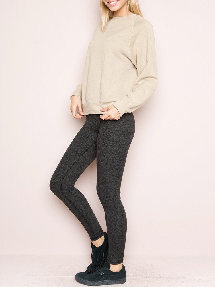 Casual Solid Elastisk Højtalje Leggings Strikbukser