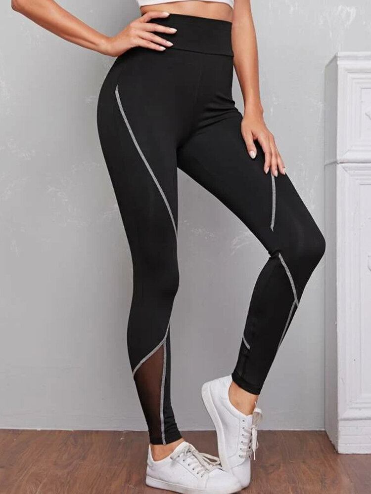 Dame Patch Line Print Elastisk Talje Bodycon Sport Casual Leggings