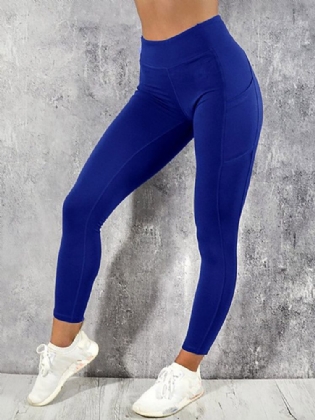 Kvinder Solid Color Pocket Yoga Sport Bodycon Leggings
