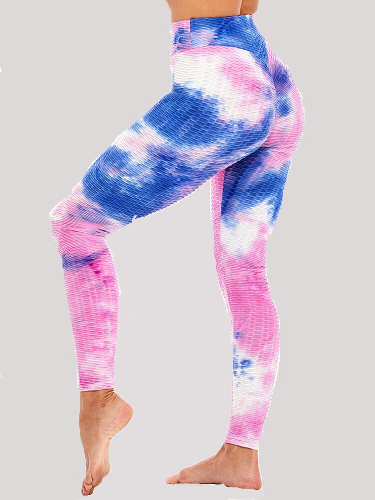 Tie-dye Random Print Højtalje Slank Sport Yoga Casual Leggings Til Kvinder