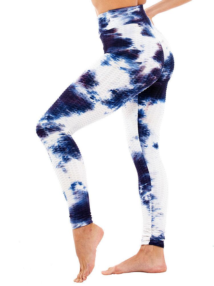 Tie-dye Random Print Højtalje Slank Sport Yoga Casual Leggings Til Kvinder