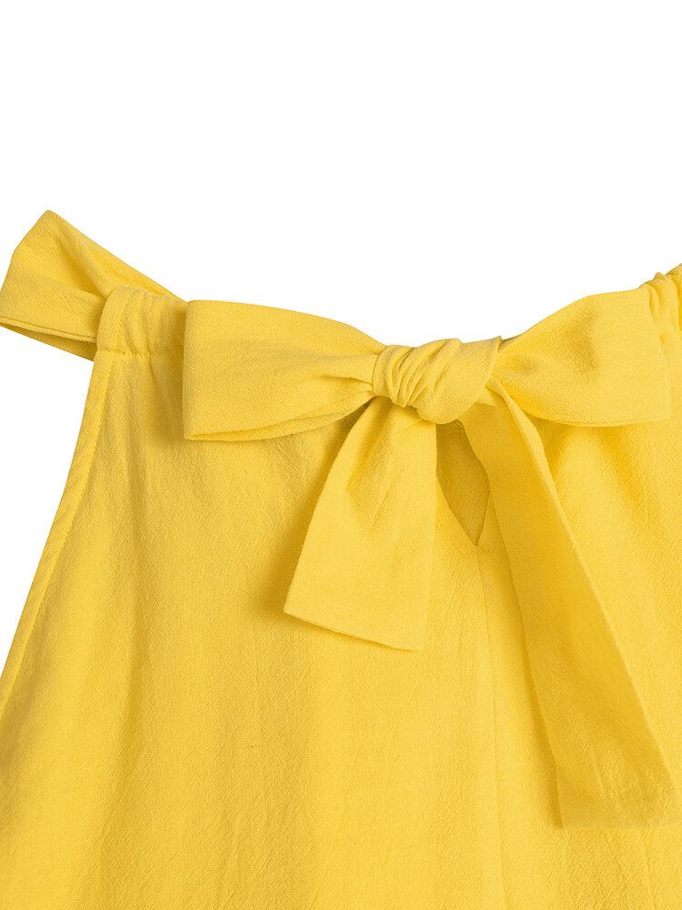 Bomuld Solid Bowknot Flæse Ærmeløs Mini Kjole