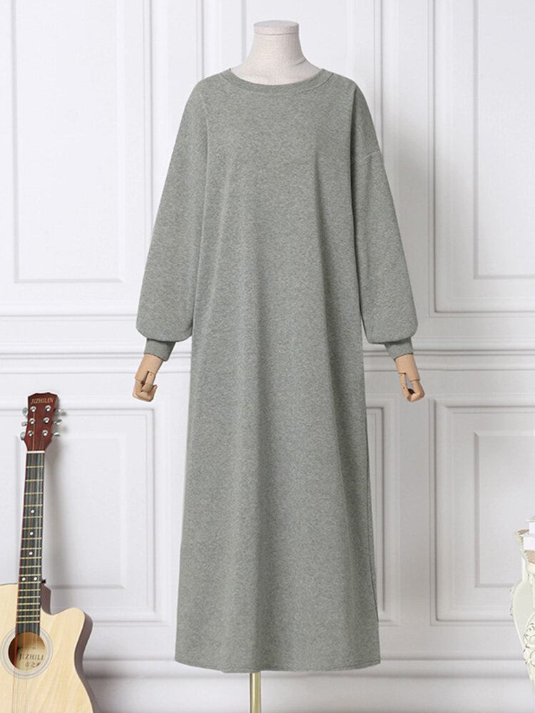 Dame Sweatshirt Solide Sidelommer Maxi Længde Casual Midi Kjoler