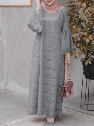 Kvinder Abaya Kaftan Lace Patchwork Falre Ærmer Ankellængde Casual Midi-kjoler