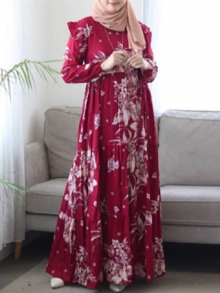 Kvinder Blomstertrykt Flæser Dekorative Elastiske Manchetter Kaftan Tunika Midi-kjole