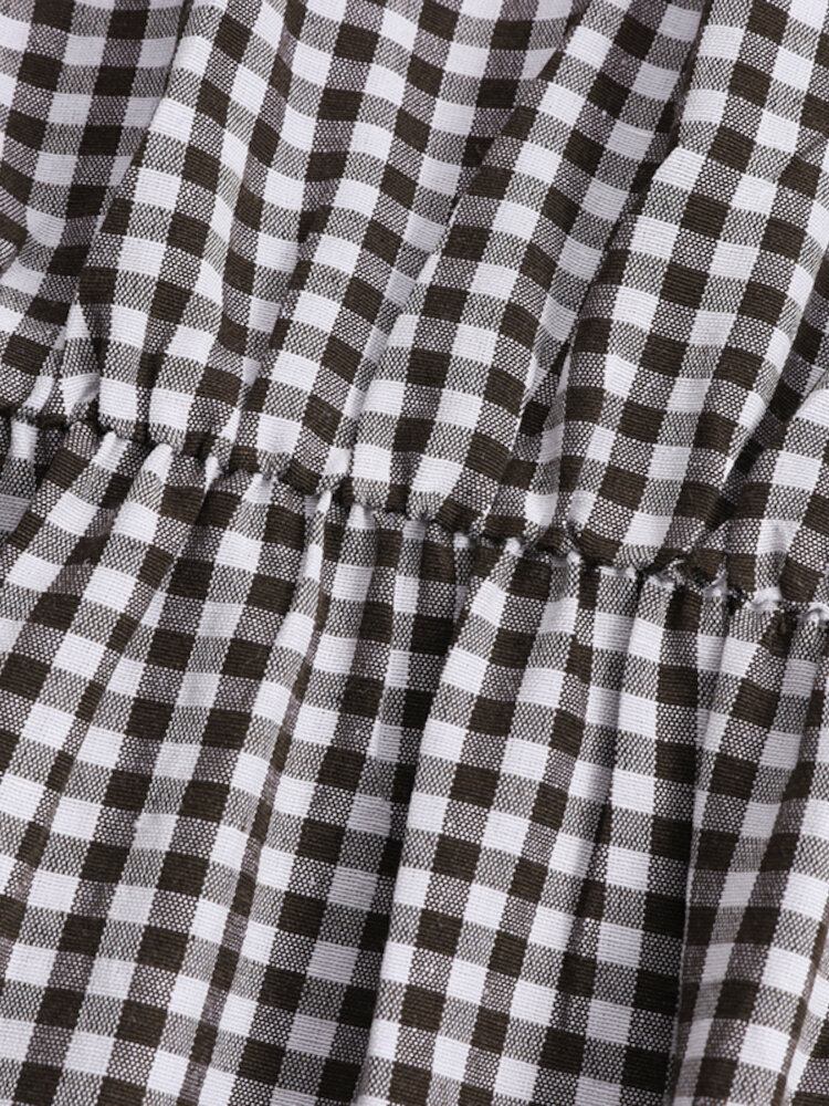 Kvinder Plaid Abaya Kaftan Style Langærmet Revers Knap Foran Kjole