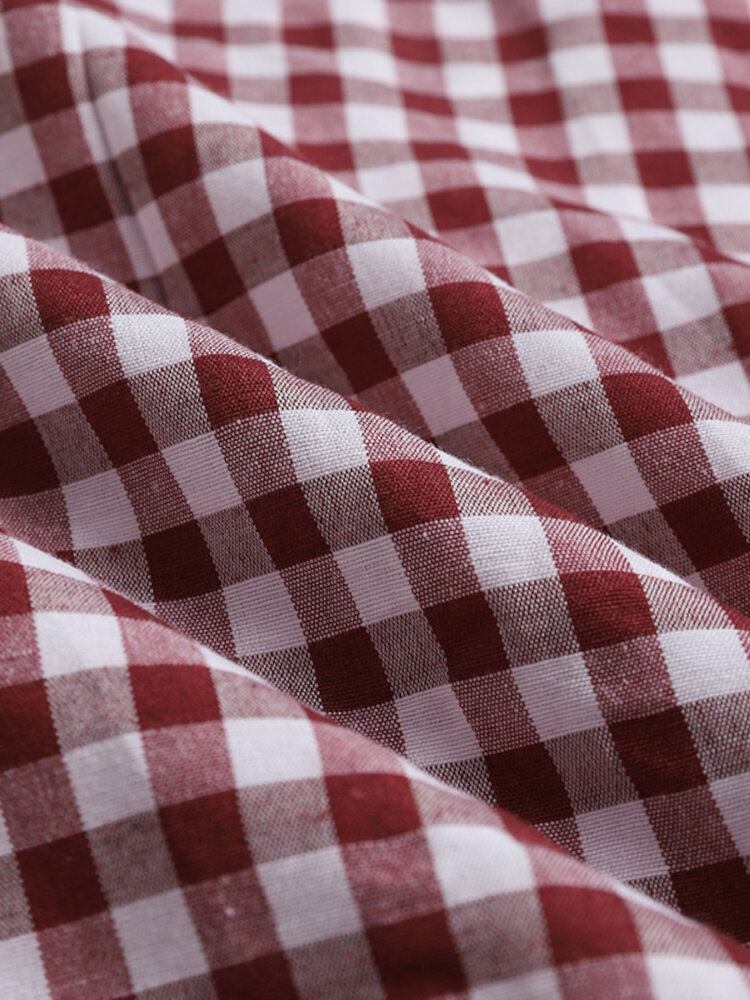 Kvinder Plaid Puff Langærmet Casual V-hals Midikjole