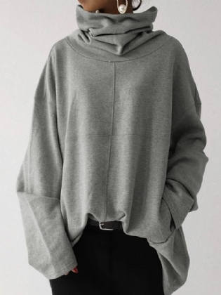 Dame Rullekrave-søm Design Brede Ærmer Solid Løs Pullover Sweatshirt